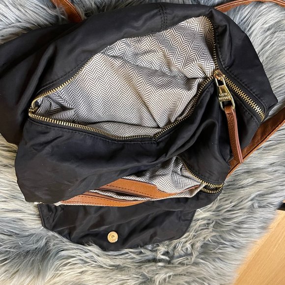 EUC Steve Madden Spencer Backpack, Black Nylon w| Camel Faux‎ Leather Trim - Picture 14 of 16